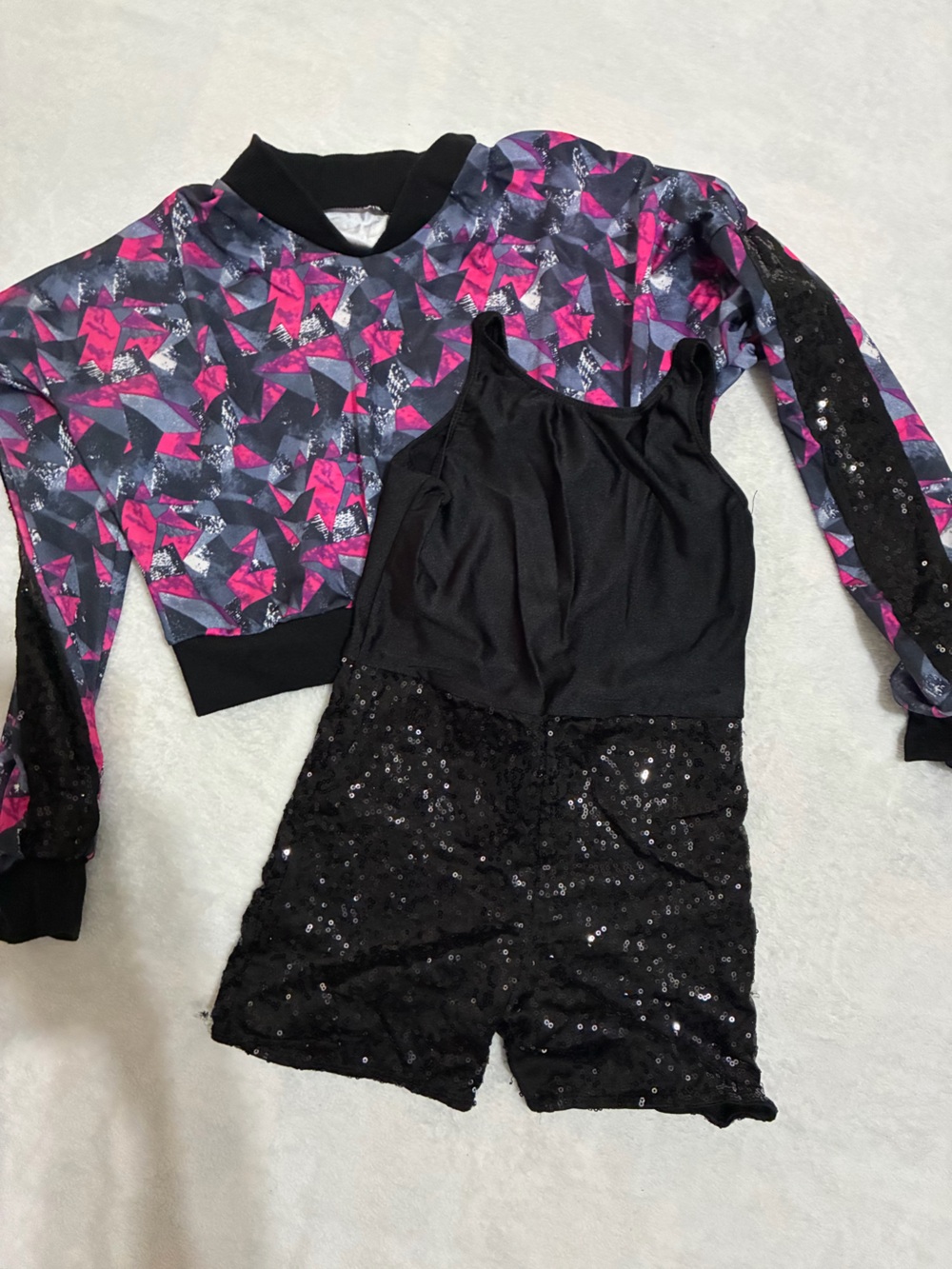 Revolution Black Sequin romper with Pink & Gray Geometric Cover-Up